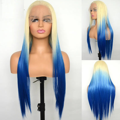 OneMore Colored Wig Ombre Blonde Blue Color 13x4 Lace Front Wig Loose Body Wave Human Hair Wigs