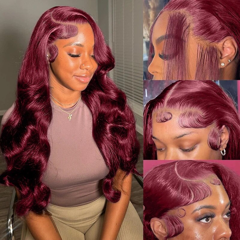 OneMore 99J Burgundy Wigs Body Wave Glueless Human Hair Wigs 13x4 Tansparent Lace Frontal Wig