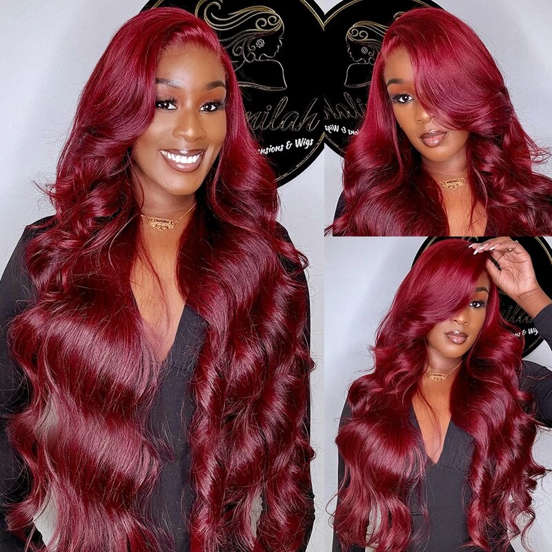 OneMore 99J Burgundy Wigs Body Wave Glueless Human Hair Wigs 13x4 Tansparent Lace Frontal Wig