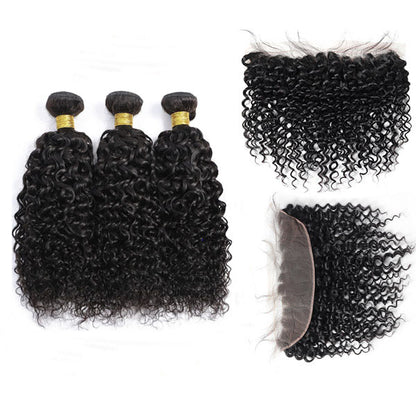 Curly Bundles with Frontal Kinky Curly 3 Bundles with 13x4 Lace Frontal Closure