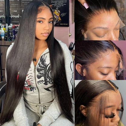 HD Lace Straight Hair 13x4 Full Lace Frontal Wig Pre Bleached Knots Real HD Lace Wig