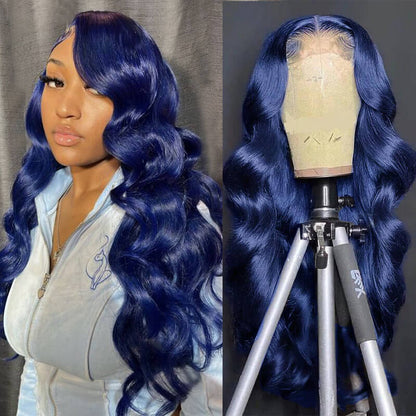 OneMore Dark Blue Human Hair Wig Body Wave HD Transparent Lace 13x4 Lace Front Wigs