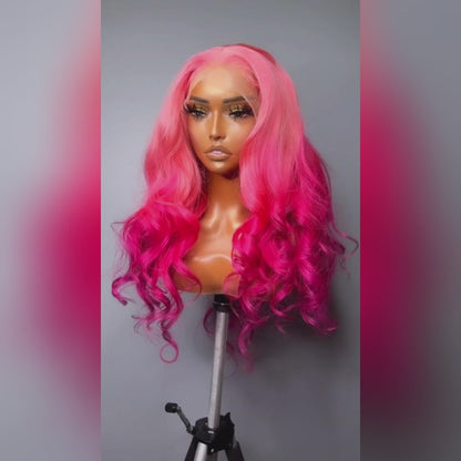 Body Wave Wig Rose Pink 13x4 HD Lace Front Wig Colored Barbie Pink Human Hair Wig