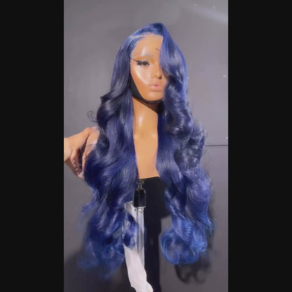 OneMore Dark Blue Human Hair Wig Body Wave HD Transparent Lace 13x4 Lace Front Wigs