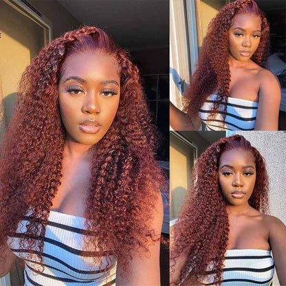 OneMore Reddish Brown Curly Hair Glueless Lace Wig Dark Red Brown Hair 13x4 Lace Front Wig