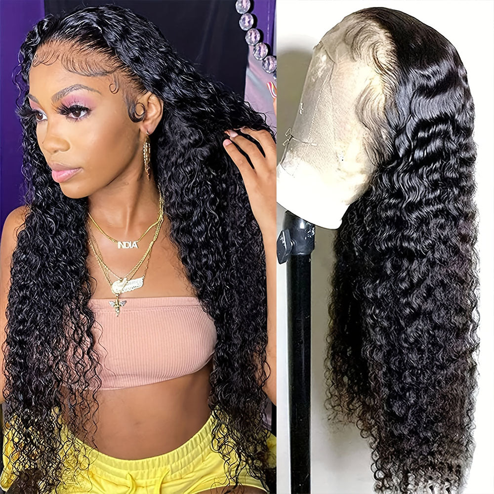 Water Wave Human Hair Wigs Pre Bleached Knots Pre Plucked 13x4 HD Lace Frontal Wig