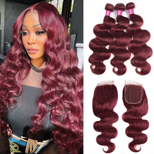 Burgundy Bundles With Closure