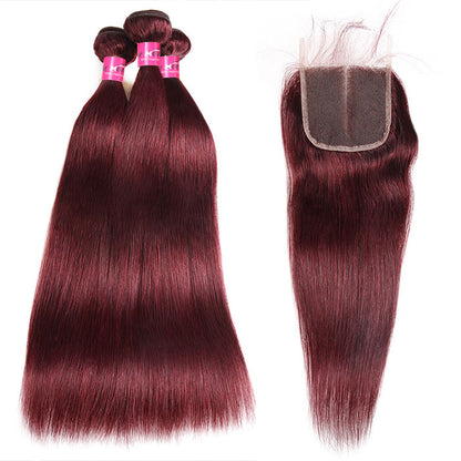 Burgundy Red Hair Bundles With Closure Human Hair