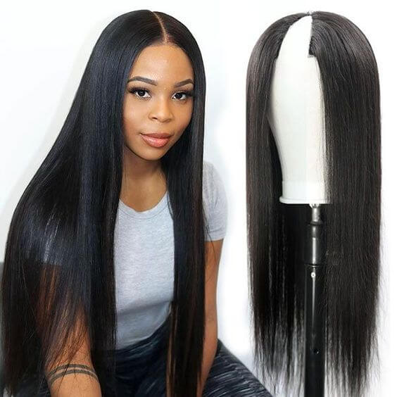 V Part Wig Tranparent Lace Front Human Hair Wig Natural Color Thin Part Wigs