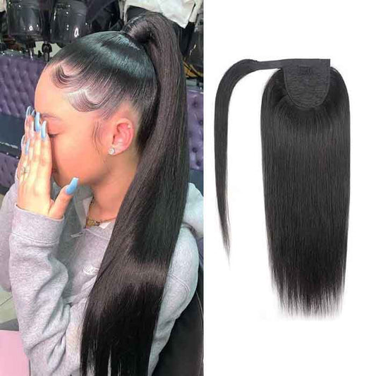 Wrap Around Human Hair Ponytail Straight Hair Extensions for Women