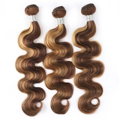 Ombre Color Body Wave Hair Bundles Brown with Blonde Highlights