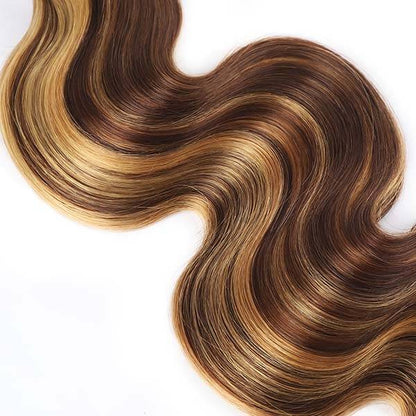 Ombre Color Body Wave Hair Bundles Brown with Blonde Highlights