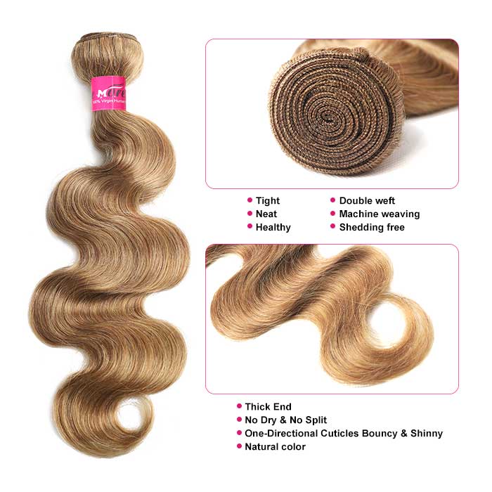 #27 Honey Blonde Body Wave 3 Bundles with 4x4 Lace Closure