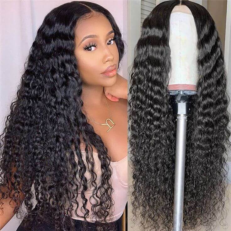 transparent lace deep wave wig for women