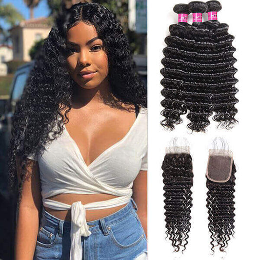 malaysian deep wave hair 3 bundles with closure