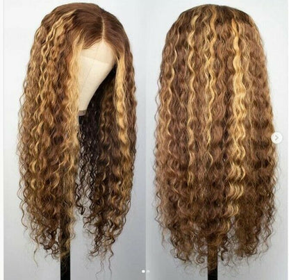 Highlight Ombre Honey Blonde Lace Front Wig Deep Wave Human Hair 4x4 Lace Closure Wigs