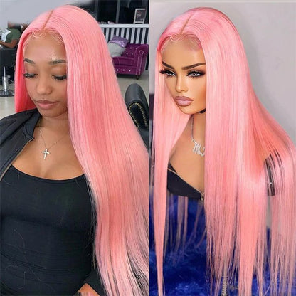 OneMore Barbie Pink Lace Front Wig Glueless Straight Human Hair Wigs 13x4 HD Lace Wig