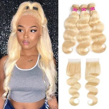 613 blonde hair body wave 3 bundles with closure