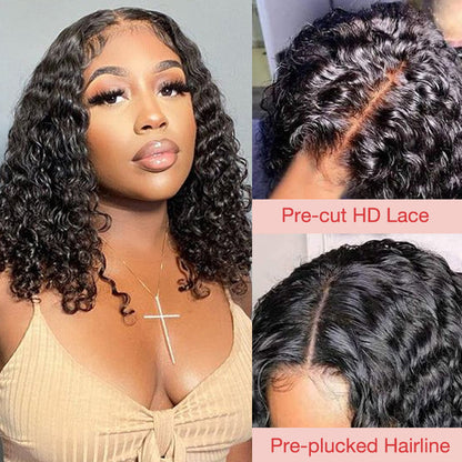 Pre Cut HD Lace 5x5 Closure Bob Wig Curly Hair Glueless Short Bob Wigs