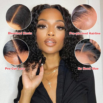 Pre Cut HD Lace 5x5 Closure Bob Wig Curly Hair Glueless Short Bob Wigs