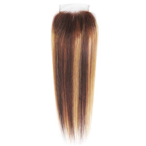 Ombre Color Hightlight Straight Human Hair 3 Bundles with 4x4 Lace Closure