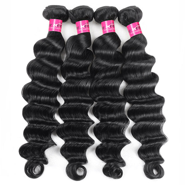 Loose Deep Human Hair 4 Bundles with 4*4 Lace Closure