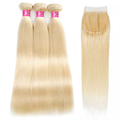 613 blonde straight hair 3 bundles with closure