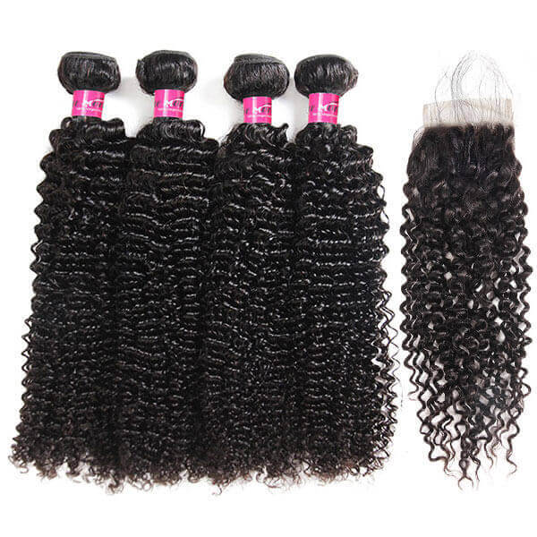 Virgin Malaysian Curly Human Hair 4 Bundles with 4*4 Lace Closure