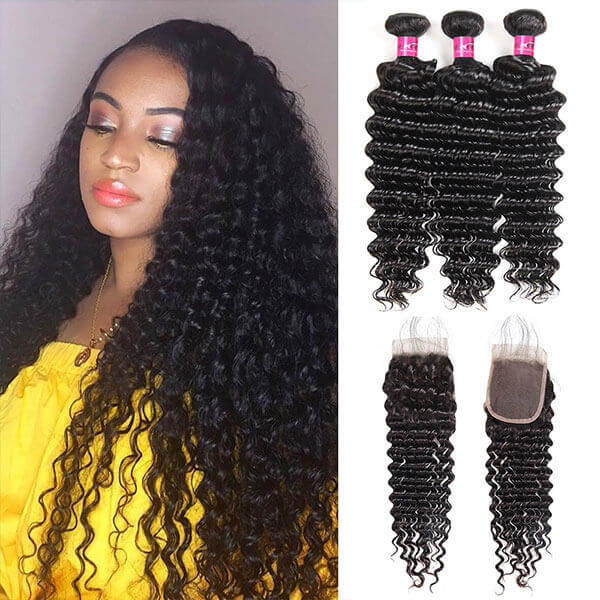 brazilian deep wave 3 bundles with 4x4 closure