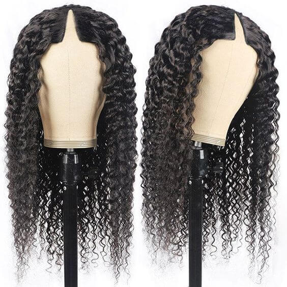 Curly V Part Wig No Leave Out Upgrade U Part Wigs No Glue Human Hair Wigs