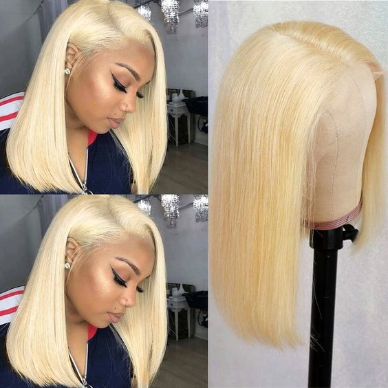 Blonde Hair Transparent lace Wig Glueless T Part Lace Front Bob Wig ...