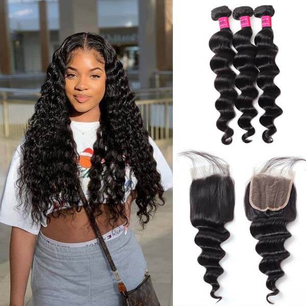 loose deep wave hair 3 bundles with closure