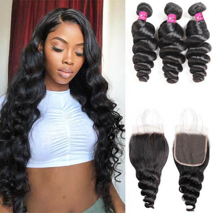 brazilian hair loose wave bundles with closure