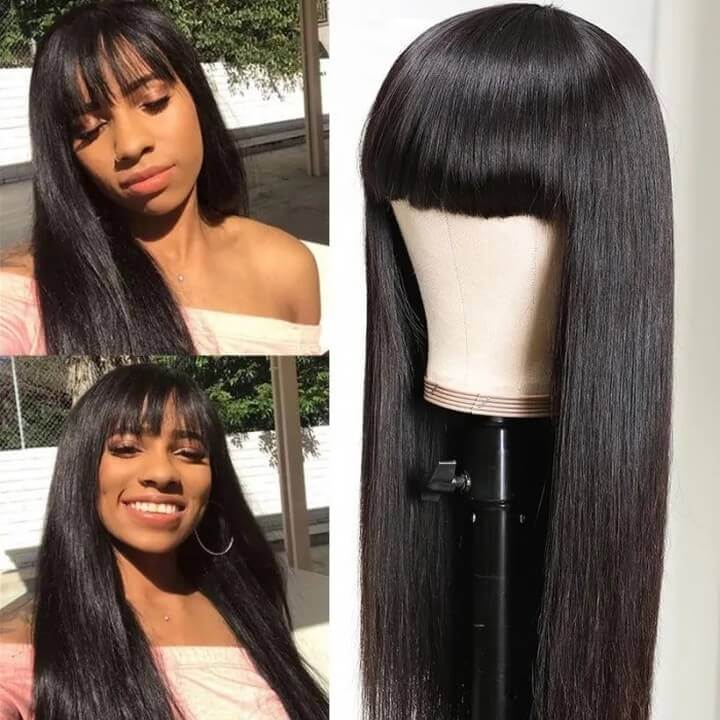 Human Hair Wig with Bangs