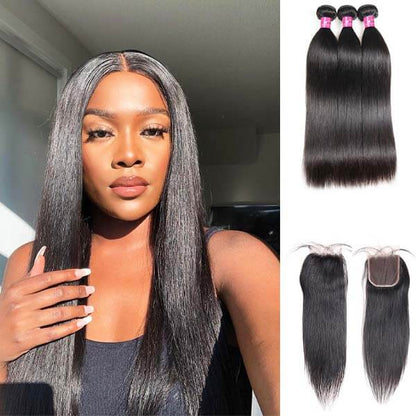 brazilian straight hair 3 bundles with closure