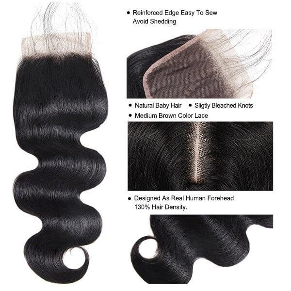 Body Wave Hair 4*4 Lace Closure Brazilian Human Hair Lace Closure