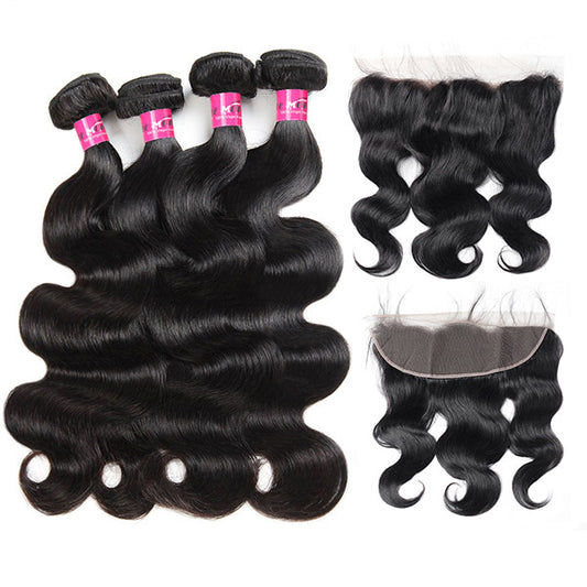 Peruvian Body Wave Hair 4 Bundles with 13*4 Lace Frontal Closure