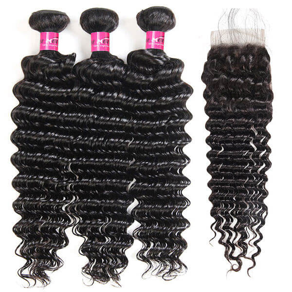 malaysian deep wave hair 3 bundles with closure