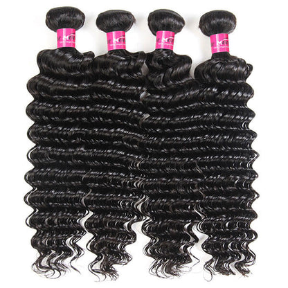 Peruvian Deep Wave Hair 4 Bundles with 13*4 Lace Frontal Closure Natural Color