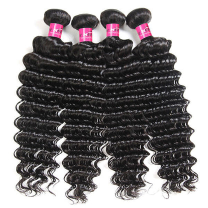 Virgin Peruvian Deep Wave Hair 4 Bundles with 4*4 Lace Closure