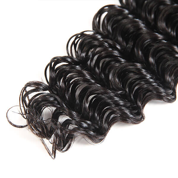 Virgin Peruvian Deep Wave Hair 4 Bundles with 4*4 Lace Closure