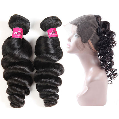 Peruvian Loose Wave Hair 360 Lace Frontal with 2 Bundles Hair Bunldes with Frontal