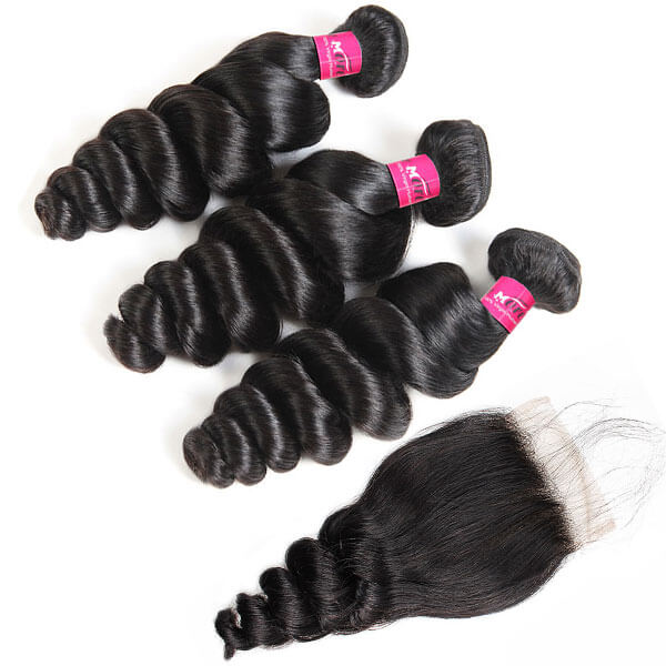 brazilian loose wave 3 bundles with 4x4 closure