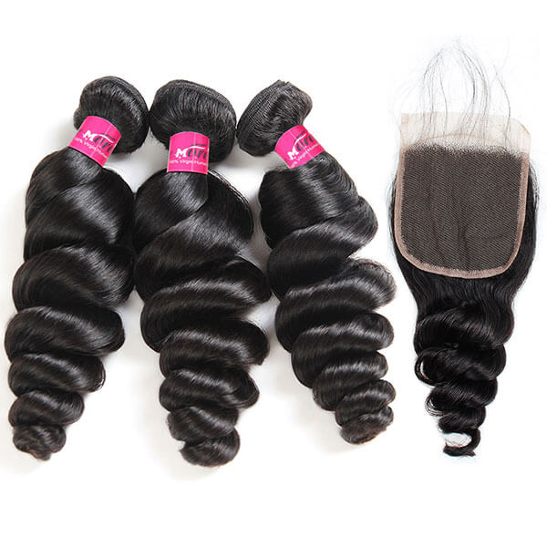 brazilian loose wave 3 bundles with 4x4 closure