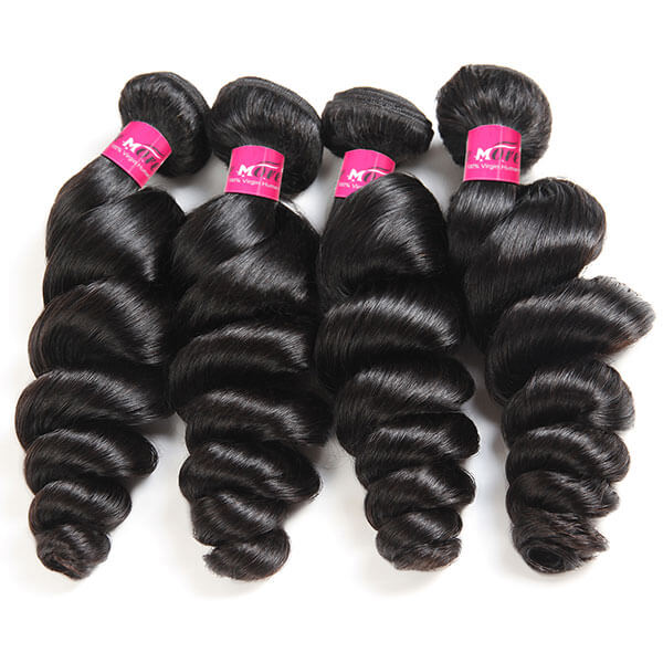 One More 10A Virgin Hair Loose Wave 4 Bundles with 4*4 Lace Closure