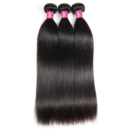 straight hair 3 bundles with transparent lace closure