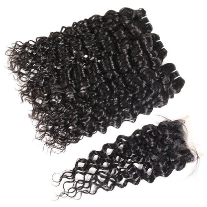 water wave hair 3 bundles with 4x4 closure