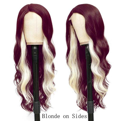 Skunk Stripe Hair Burgundy Color 13x4 Lace Front Wig 99J Hair Color Glueless Wigs for Beginners