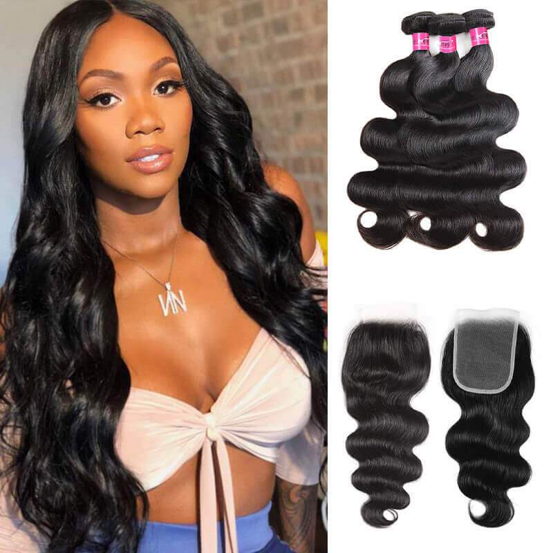 body wave 3 bundles with transparent 4x4 closure