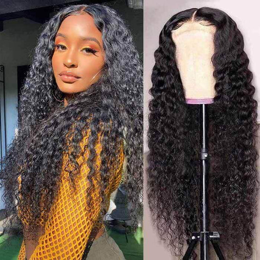 Deep Wave Wigs Glueless Lace Wigs 5x5 HD Lace Closure Wig Pre Bleached 180% Density